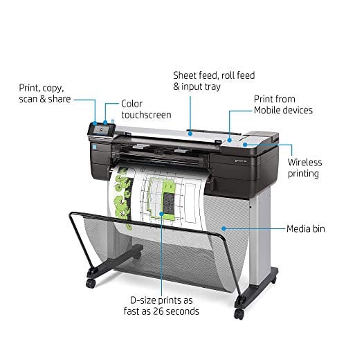 HP Printer Hewlett Packard Designjet T830 eMFP Printer - 24in 26 sec/page on A1/D - 81 A1/D prints per hour- (showroom Printer)